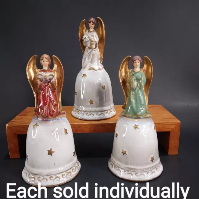 1 Vintage Gold Wing Angel Bell Ceramic Figurine ~You Pick Red, White, Green