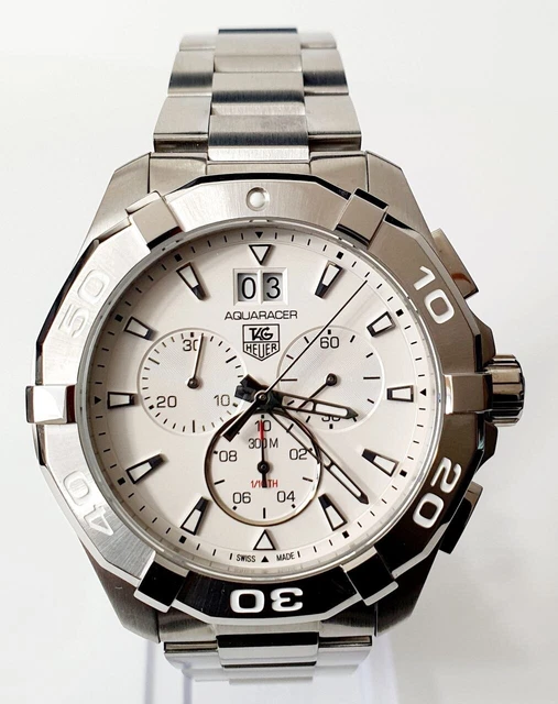 Tag Heuer Aquaracer Quartz Chronograph Black Dial Silver Steel Strap Watch for Men - CAY111A.BA0927