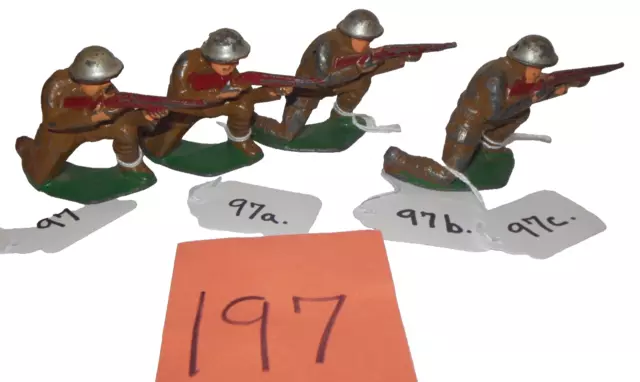 Lot of 4 WWI Manoil Dimestore Lead Toy Soldiers (Snipers, Thin Rifles) #197 Rare