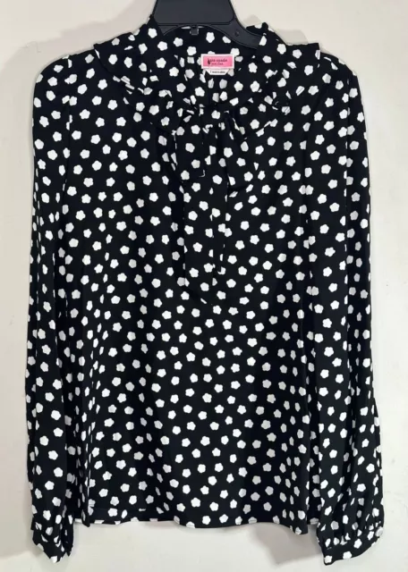 NWT Kate Spade New York Womens Blouse Black White M Cloud Dot Long Sleeve