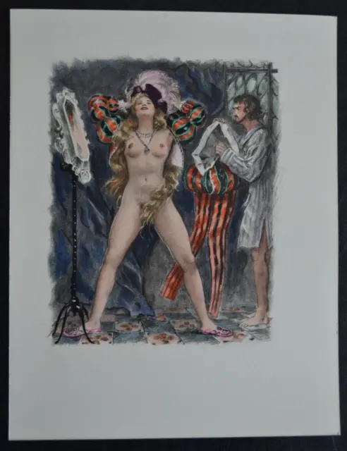 Lithographie Erotique Vers 1950 Femme Nue Erotisme Curiosa Exhib Deguisement