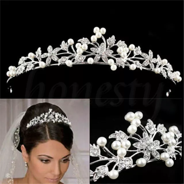 Braut Tiara Blume Strass Kristall Krone Haarband Perle Haarkamm Hochzeit