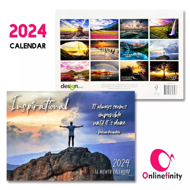2024 WALL CALENDAR Inspirational 16 Month A4 Size Planner Large Print