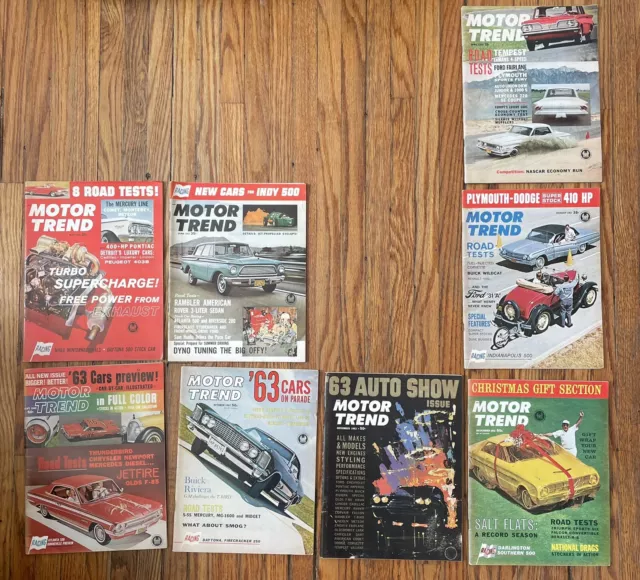 Motor Trend Magazine 1962 Lot of 8 - April May June Aug Sept Oct Nov Dec - Good