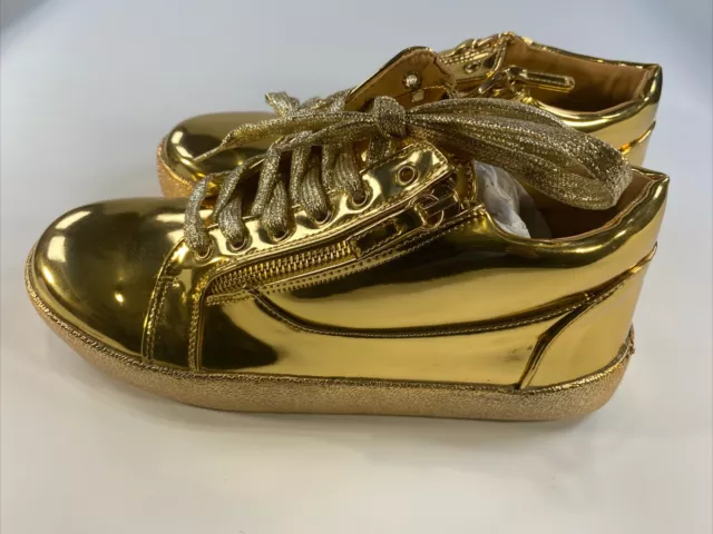 PAZZLE GOLD MIRROR Metallic Lace up Sneakers Flats Faux Leather Size 10 ...