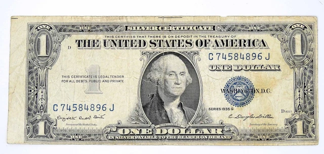 1935 G Series One Dollar Blue Seal Silver Certificate Bill Error $1 Note OFFSET