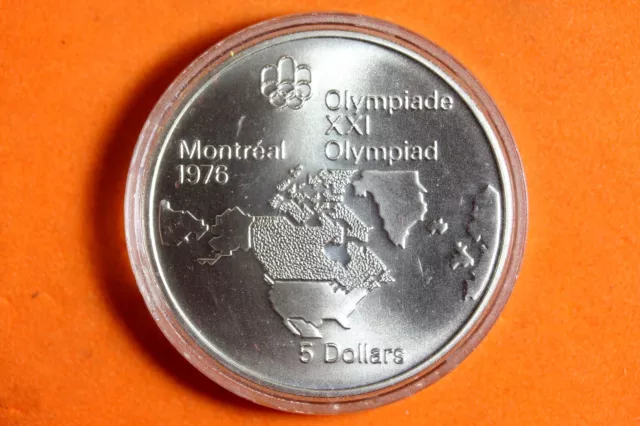 1976 Canada Montreal Olympics Map of North America Silver 5 Dollars #M19156