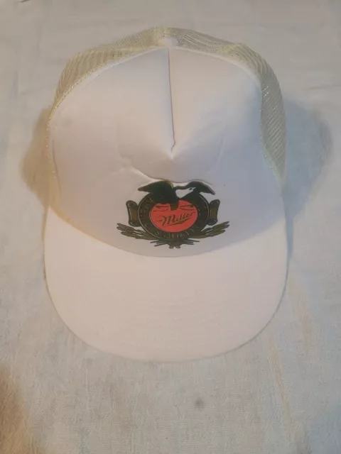Vintage Miller Beer Trucker Hat White Mesh Back Adjustable