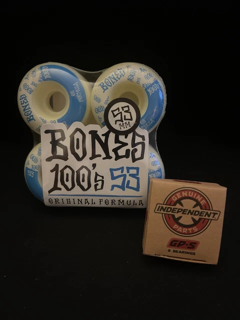 Bones 100’s V4 53mm Skateboard Wheels & Indy GP-S Bearings *Not Spitfire Skate
