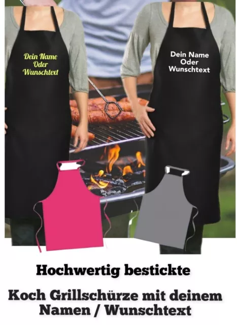 ✅ Grillschürze Koch Schürze bestickt mit Name Spruch Baumwolle Wunschname Grill