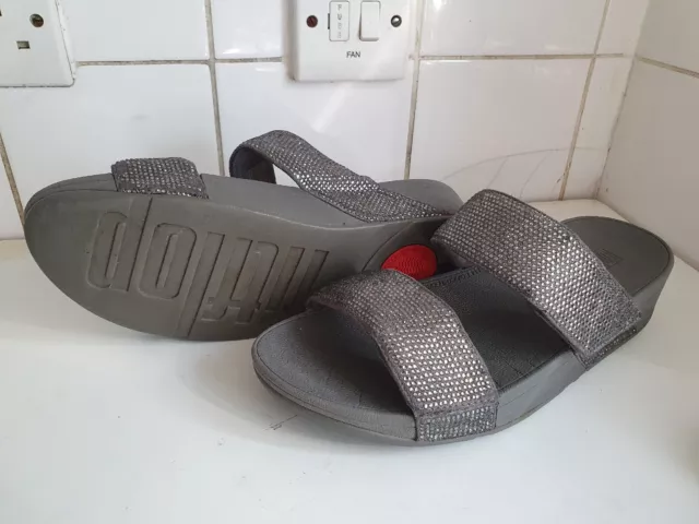 Fitflop Mina Crystal Slide Uk 6 Eu 39 Womens Grey Flat Wedge Summer Sandals