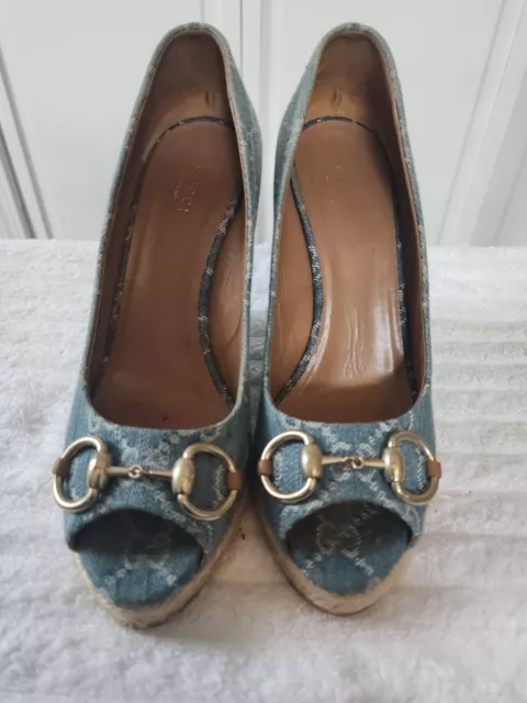 Womens Authentic Gucci Blue Jean Wedge