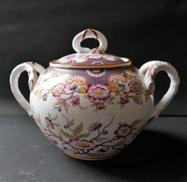 BEAU SUCRIER EN PORCELAINE  SARREGUEMINES  MINTON Décor compagnie des Indes