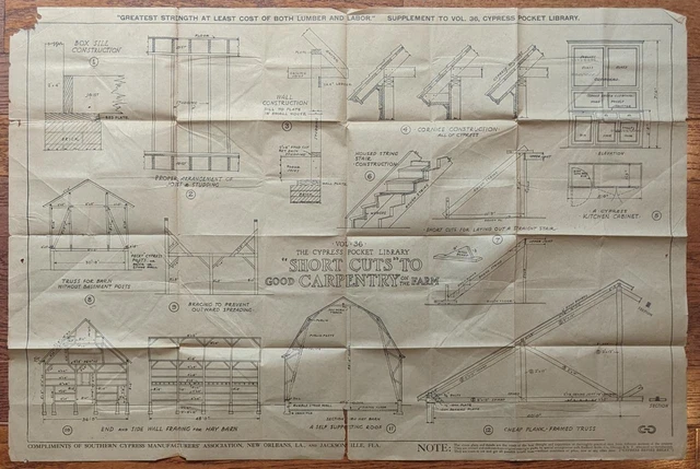 VINTAGE CARPENTRY on the FARM PRINT SOUTHERN CYPRESS MFG ASSOC. New Orleans LA
