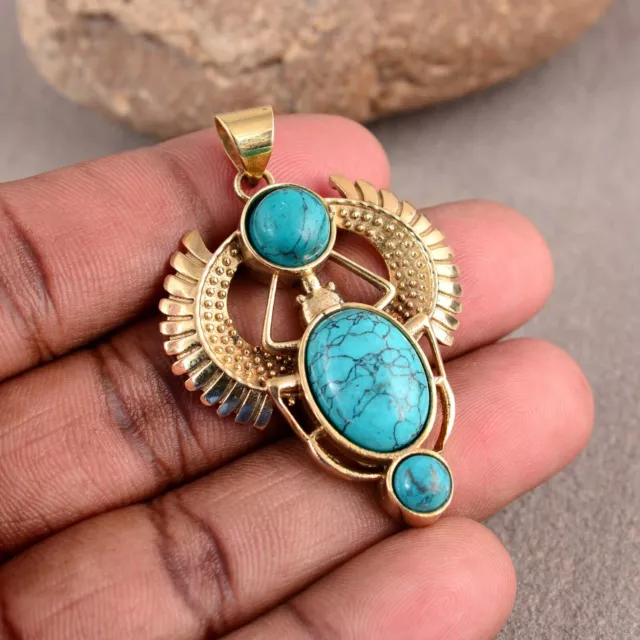 Golden Scarab Necklace / turquoise Scarab Pendent / Talisman jewelry  /Third Eye