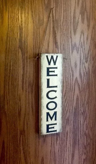 WELCOME Handmade Rustic Primitive Country Farmhouse Hanging Door Wood Sign