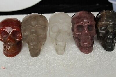 5 Natural Strawberry Fluorite Agate smoky  phantom Crystal Carving Skull b12 6