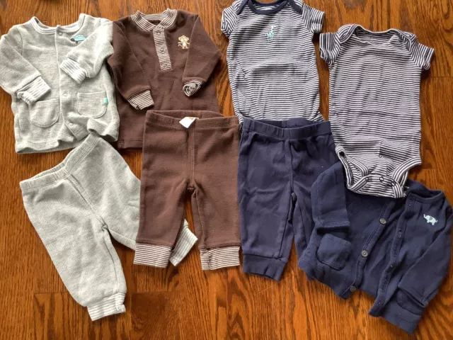 Lot Of 7 Gently Used Infant Baby Boys Clothes Size 3 Mos. Shirts Pants One Piece