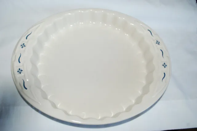 Longaberger Pottery 1 Qt 9"  Pie Quiche Baking Dish Blue Design  Traditions Usa