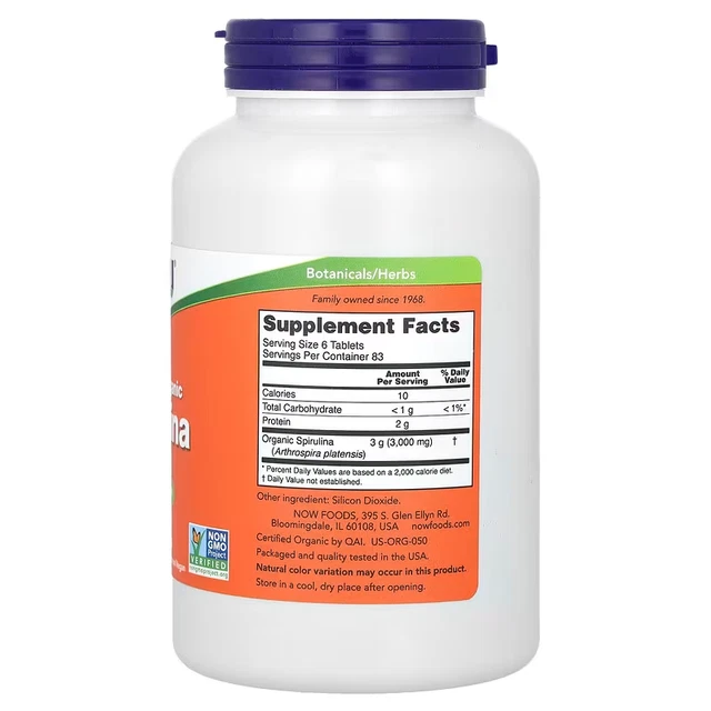 NOW FOODS SPIRULINA Organic 500 mg 500 Tablets Powerful