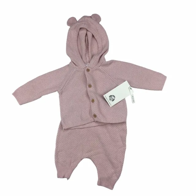 Modern Moments by Gerber Baby Girl's Pink 2-Piece Knit Pant Hooded Set 0-3M NEW