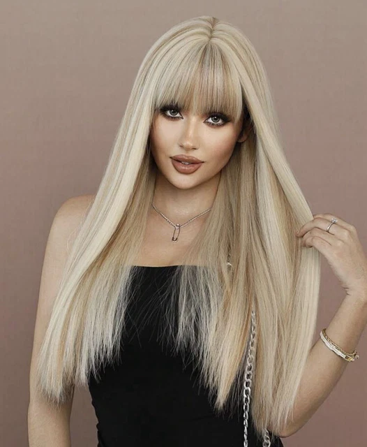 Perruque Synthétique Longue Bouclée Blonde - Avec Frange Et Bonnet, Taille Moyenne