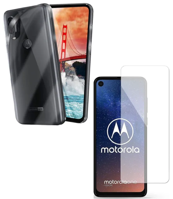 For MOTOROLA ONE VISION CLEAR CASE + TEMPERED GLASS SCREEN PROTECTOR SHOCKPROOF