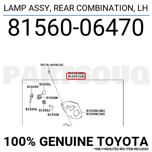 8156006470 Genuine Toyota LAMP ASSY, REAR COMBINATION, LH 81560-06470 OEM