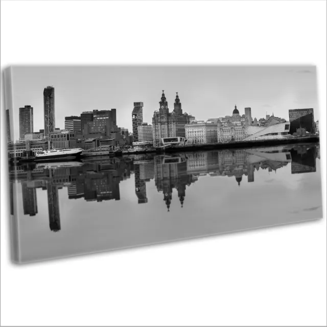 Liverpool Skyline Canvas Print Framed Panoramic Wall At Picture (B&W)