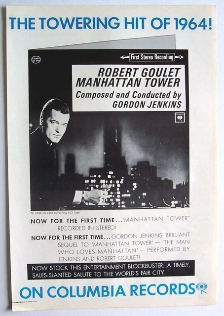 ROBERT GOULET 1964 vintage POSTER ADVERT MANHATTAN TOWER gordon jenkins