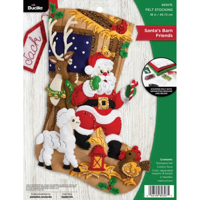 BUCILLA FELT STOCKING Applique Kit 18 Long Santa's Barn Friends