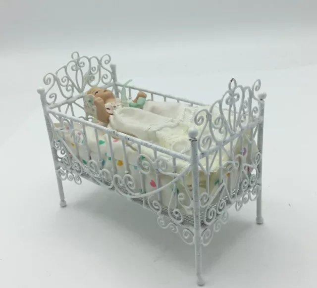 Dolls House White Metal Cot