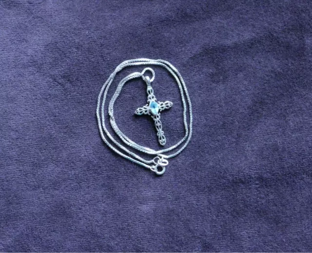 QVC Jewelry - Blue Topaz Cross Pendant, Sterling Silver