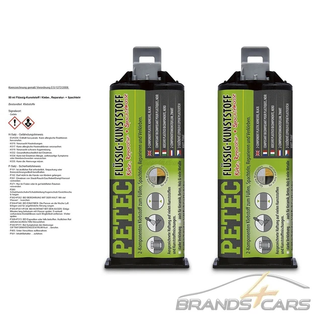 2x 50ml PETEC PLASTICA LIQUIDA/ADESIVO, RIPARAZIONE + SPATOLA