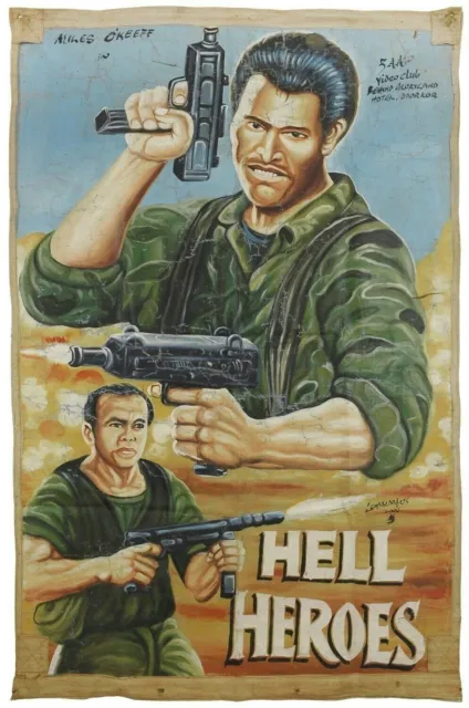 Ghana Affiche de film Sac de farine africaine peinture art populaire HELL HEROES