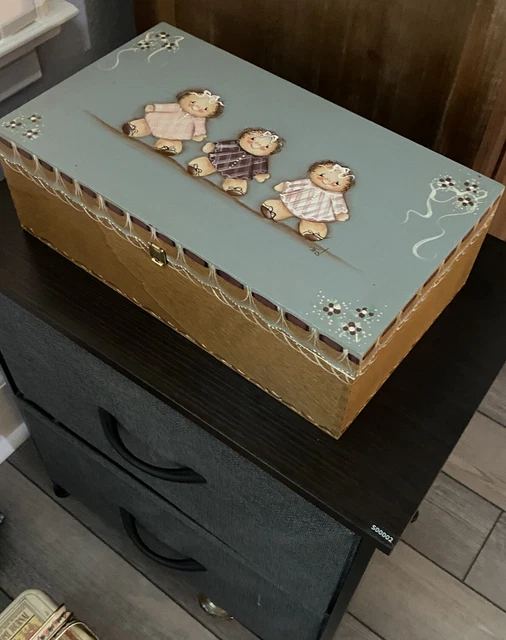 German Ges Gesch Wood Keepsake Trinket Box Germany Signed Whimsical Hand Painted