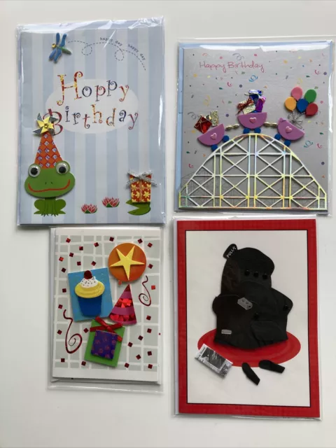 Lot of 4 3-D Burgoyne Greeting Cards with Matching Envelopes BIRTHDAY