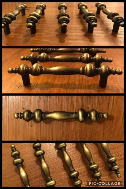 5 HANDLES Colonial Antique Brass Pull English Cabinet Drawer Mid Century Vintage