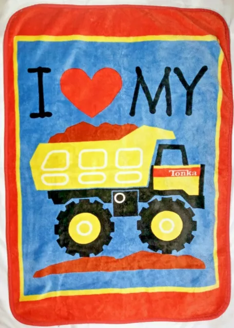 TONKA Boy I Love My Dump Truck Fleece Baby Blanket Lovey HTF Red Soft Vehicles