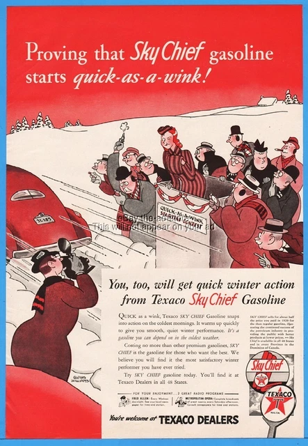 1942 Texaco Sky Chief Gasoline Gas Gluyas Williams Art Vintage Shop Garage Ad