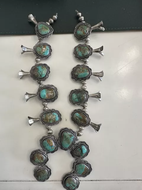 Part Of Vintage Navajo Squash Blossom Turquoise Sterling Necklace With Ring
