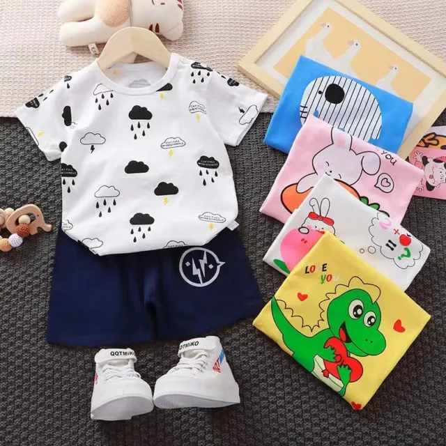 kids infant Baby Boys girls Clothes summer Cartoon T shirt+shorts outfits & set