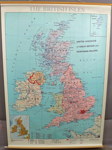 Schulwandkarte Rollbild Lehrtafel die Britischen Inseln Landhausstil Poster