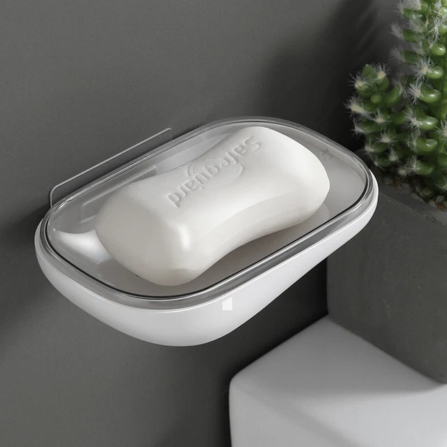 Wall Mounted Soap Dish Holder Draining Tray Storage Rack Bathroom Shower Case