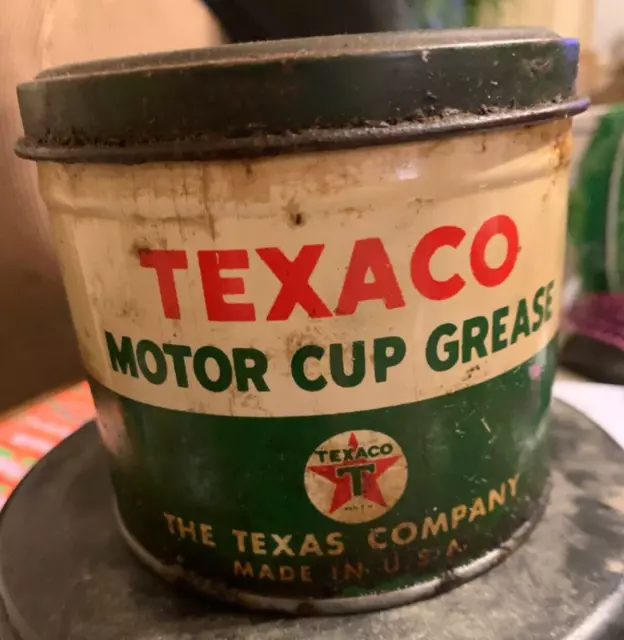 TEXACO Motor Cup Grease Tin  Can 1950’s One Pound Vintage Advertising