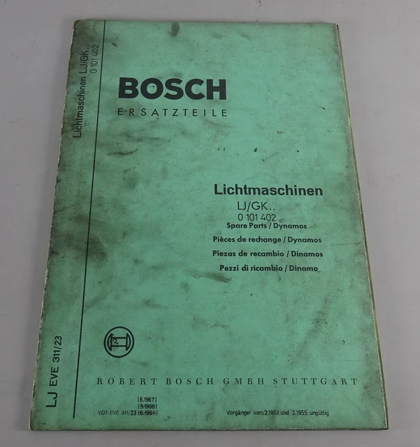 BOSCH ALTERNATORS PARTS Catalog Lj / Gk 0 101 402 from 06/1967 36.48