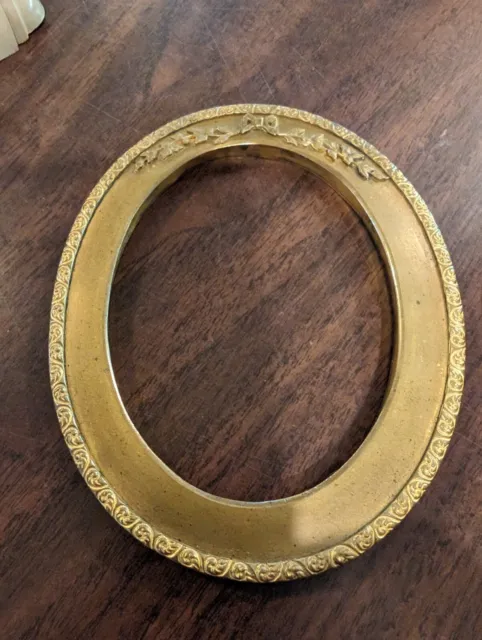 Lovely Antique French Oval Gilt Brass Easel Back Picture Frame 5 1/4"