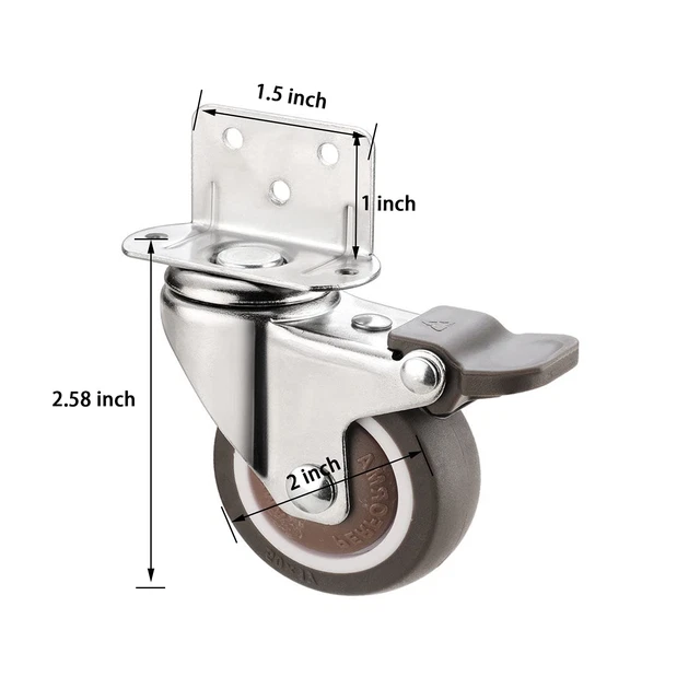 AONMTOAN 2 Inches L-Shaped Plate Swivel Caster, with Brake TPE Rubber Caster, of