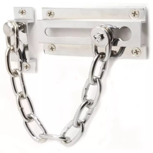 CHROME DOOR CHAIN & SCREWS HIGH SECURITY Safety Guard Restrictor Lock Guard UK