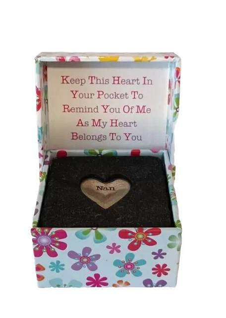 Pocket heart keepsake in gift box. Nan